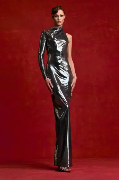 LaQuan Smith Sleeveless Gown with Asymmetrical Cutout Detail | Thumbnail 1