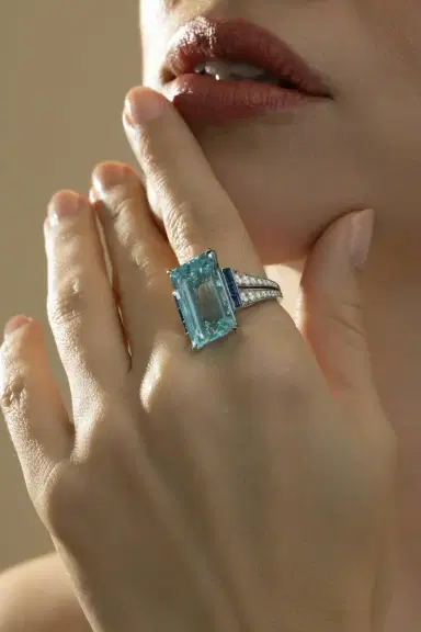 CICADA Aquamarine Blue Sapphire Diamond Ring | Thumbnail 2