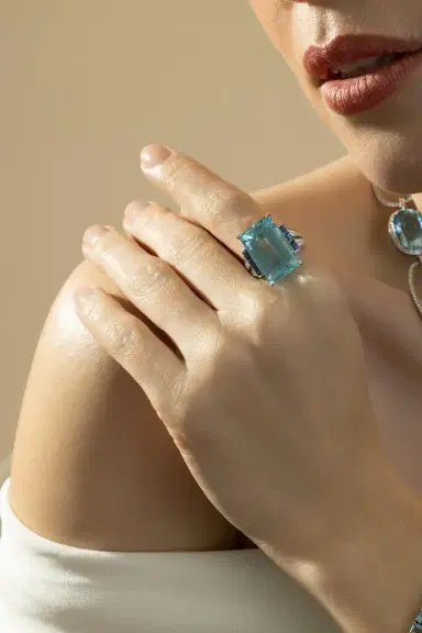 CICADA Aquamarine Blue Sapphire Diamond Ring | Thumbnail 4