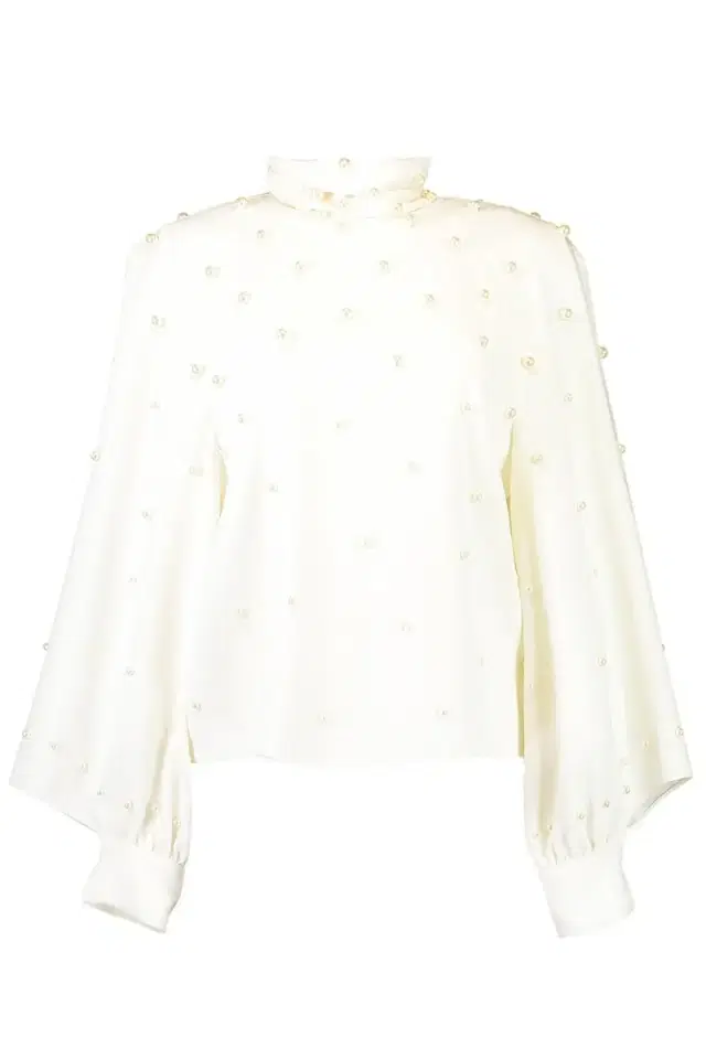 Long Sleeve Pearl Embroidered Blouse