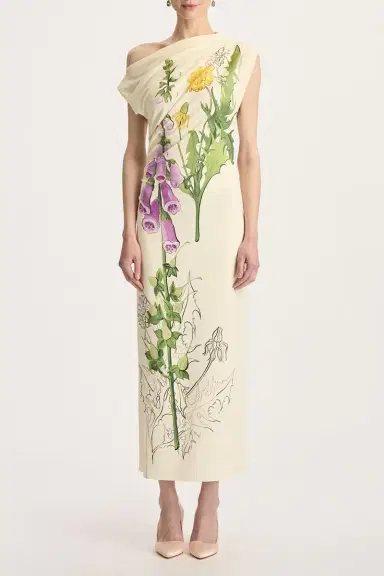 Oscar de la Renta Off Shoulder Foxglove Drape Dress | Thumbnail 2