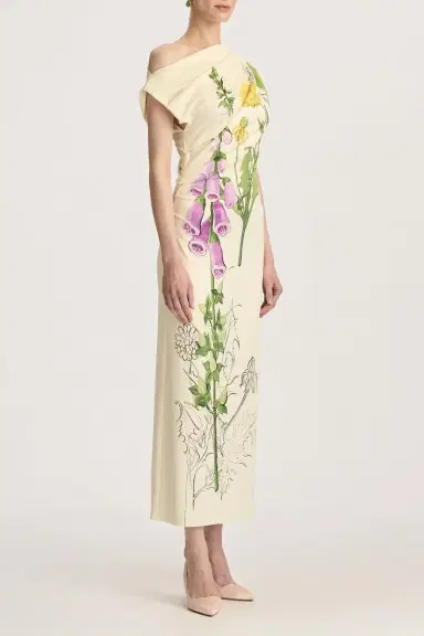 Oscar de la Renta Off Shoulder Foxglove Drape Dress | Thumbnail 3