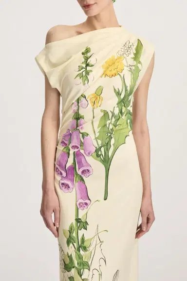 Oscar de la Renta Off Shoulder Foxglove Drape Dress | Thumbnail 4