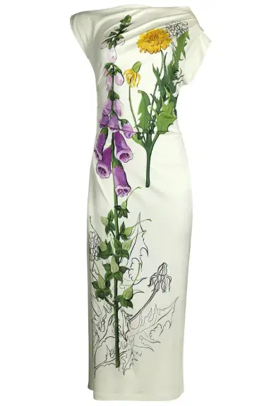 Oscar de la Renta Off Shoulder Foxglove Drape Dress | Thumbnail 1