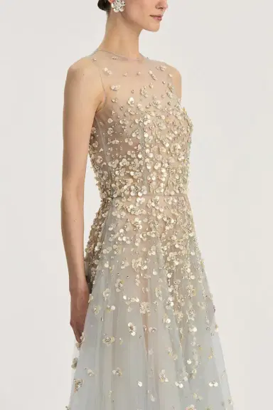 Oscar de la Renta Sleeveless Mother of Pearl Embroidered Gown | Thumbnail 2 Oscar de la Renta Sleeveless Mother of Pearl Embroidered Gown | Thumbnail 2