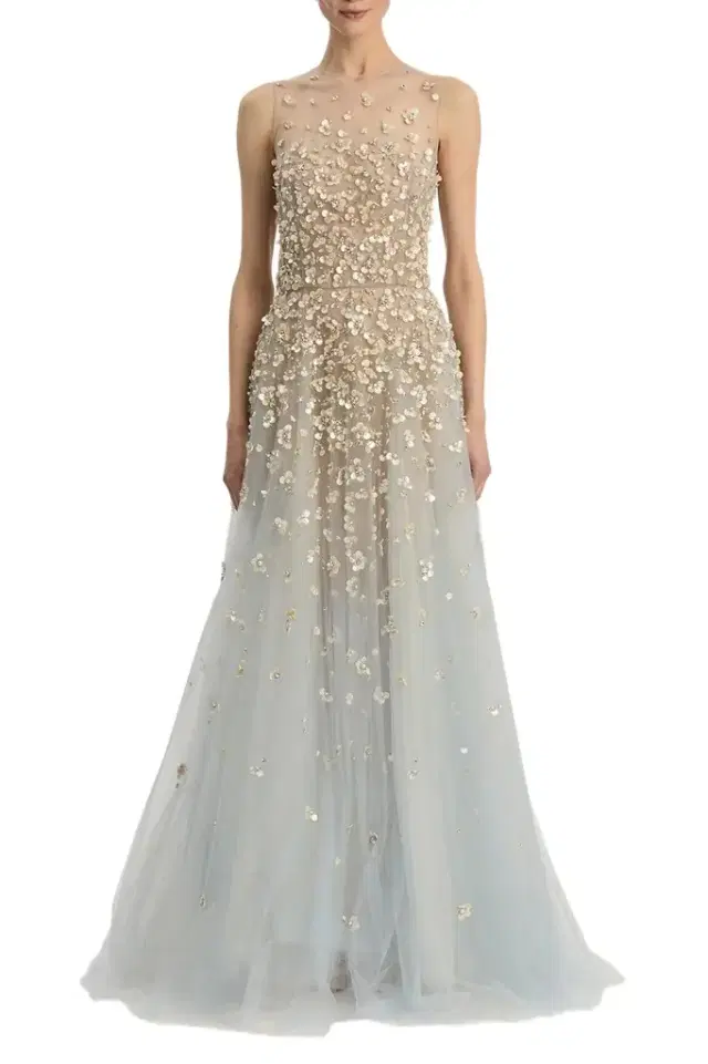 Oscar de la Renta Sleeveless Mother of Pearl Embroidered Gown