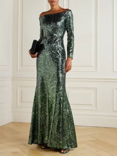 Elie Saab Off-the-shoulder Belted Sequined Silk-blend Gown | Thumbnail 2 Elie Saab Off-the-shoulder Belted Sequined Silk-blend Gown | Thumbnail 2