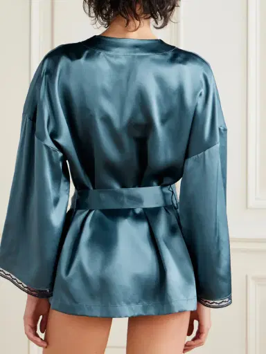Eres Ondine Belted Lace-trimmed Silk-satin Robe | Thumbnail 3 Eres Ondine Belted Lace-trimmed Silk-satin Robe | Thumbnail 3