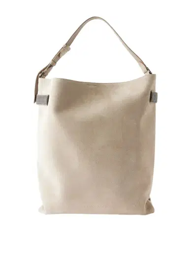 Brunello Cucinelli Bead-embellished Suede Shoulder Bag | Thumbnail 1 Brunello Cucinelli Bead-embellished Suede Shoulder Bag | Thumbnail 1