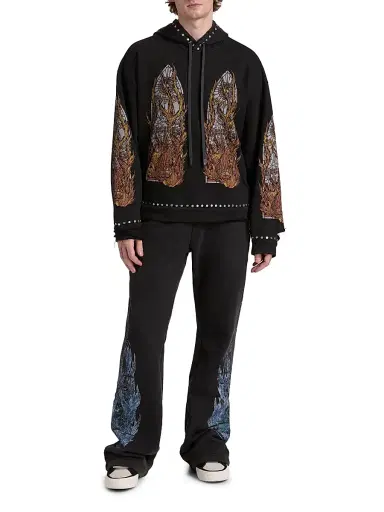 Who Decides War Men's Stained-Glass Studded Cotton Hoodie - Coal - Size XXXL | Thumbnail 2 Who Decides War Men's Stained-Glass Studded Cotton Hoodie - Coal - Size XXXL | Thumbnail 2
