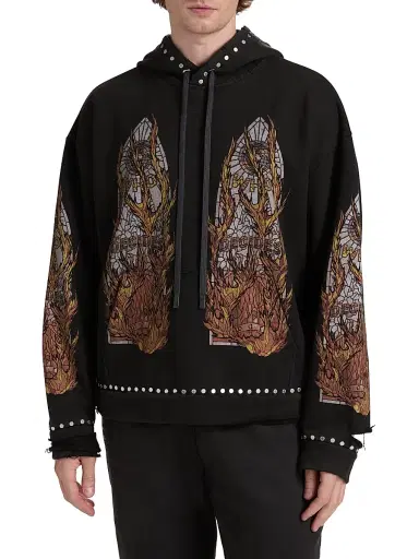 Who Decides War Men's Stained-Glass Studded Cotton Hoodie - Coal - Size XXXL | Thumbnail 3 Who Decides War Men's Stained-Glass Studded Cotton Hoodie - Coal - Size XXXL | Thumbnail 3