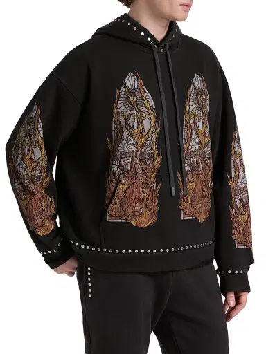 Who Decides War Men's Stained-Glass Studded Cotton Hoodie - Coal - Size XXXL | Thumbnail 4 Who Decides War Men's Stained-Glass Studded Cotton Hoodie - Coal - Size XXXL | Thumbnail 4
