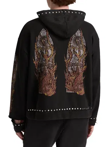 Who Decides War Men's Stained-Glass Studded Cotton Hoodie - Coal - Size XXXL | Thumbnail 5 Who Decides War Men's Stained-Glass Studded Cotton Hoodie - Coal - Size XXXL | Thumbnail 5