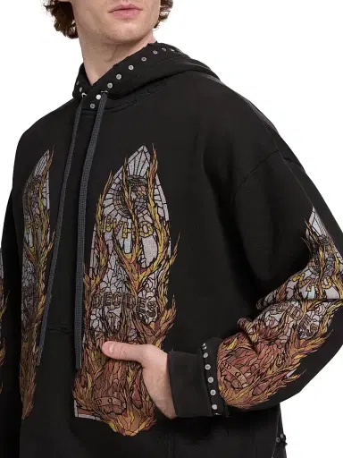 Who Decides War Men's Stained-Glass Studded Cotton Hoodie - Coal - Size XXXL | Thumbnail 6 Who Decides War Men's Stained-Glass Studded Cotton Hoodie - Coal - Size XXXL | Thumbnail 6