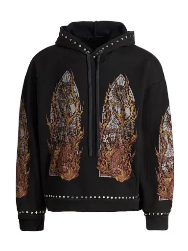 Who Decides War Men's Stained-Glass Studded Cotton Hoodie - Coal - Size XXXL | Thumbnail 1 Who Decides War Men's Stained-Glass Studded Cotton Hoodie - Coal - Size XXXL | Thumbnail 1