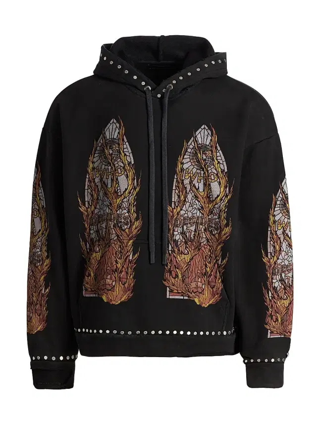 Men's Stained-Glass Studded Cotton Hoodie - Coal