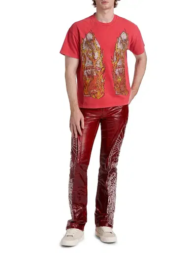 Who Decides War Men's Rhinestone Flame Glass Jersey T-Shirt - Ruby - Size XXXL | Thumbnail 2