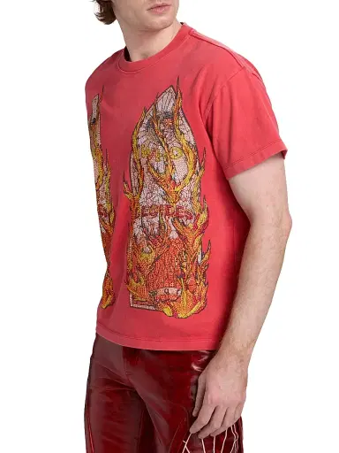 Who Decides War Men's Rhinestone Flame Glass Jersey T-Shirt - Ruby - Size XXXL | Thumbnail 4