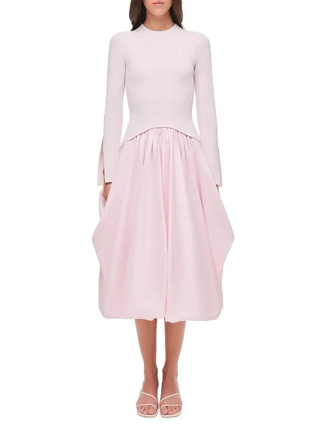 SIMKHAI Women's Kenlie Mixed-Media Midi-Dress - Blush