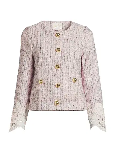 Lilly Pulitzer Women's Lavina Boucle Tweed & Lace Jacket - Pink Bliss Blushing Boucle - Size 14 | Thumbnail 1 Lilly Pulitzer Women's Lavina Boucle Tweed & Lace Jacket - Pink Bliss Blushing Boucle - Size 14 | Thumbnail 1