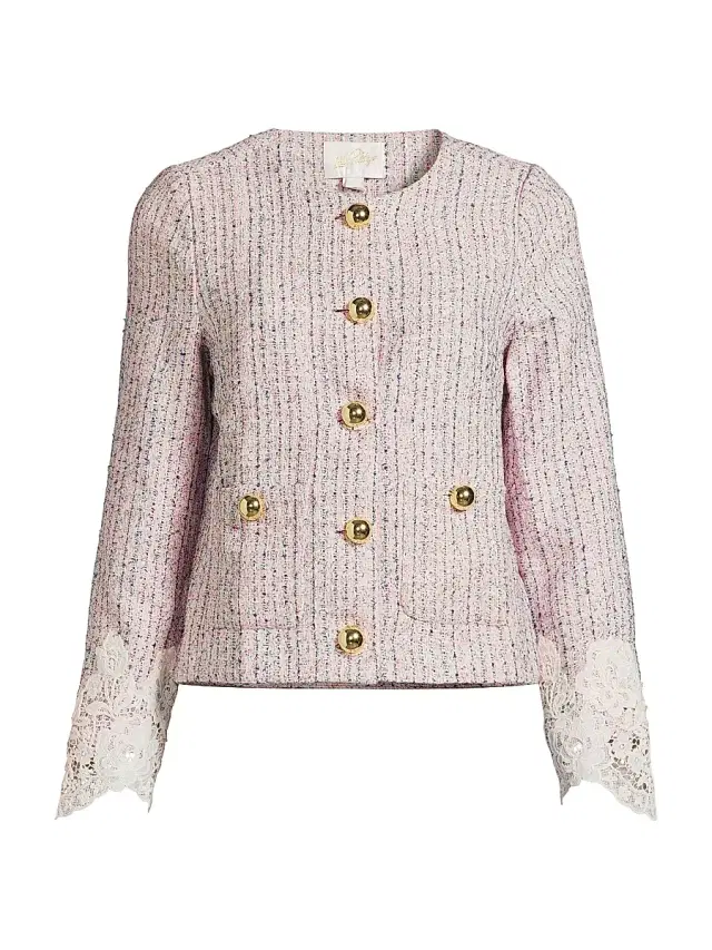 Lilly Pulitzer Women's Lavina Boucle Tweed & Lace Jacket - Pink Bliss Blushing Boucle