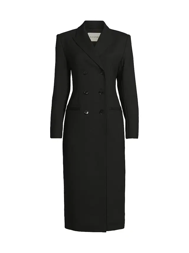 Rue Sophie Women's Lorde Stretch-Wool Double-Breasted Coat - Black