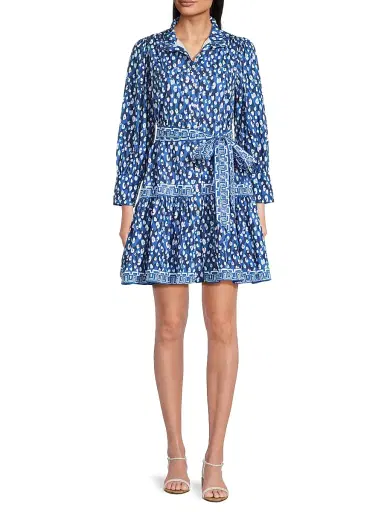 Lilly Pulitzer Women's Drena Animal-Print Cotton Mini-Shirtdress - Starlight Navy - Size 14 | Thumbnail 2