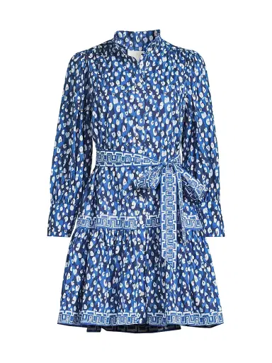 Lilly Pulitzer Women's Drena Animal-Print Cotton Mini-Shirtdress - Starlight Navy - Size 14 | Thumbnail 1