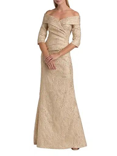 Teri Jon by Rickie Freeman Women's Metallic Brocade Mermaid Gown - Champagne - Size 2 | Thumbnail 3 Teri Jon by Rickie Freeman Women's Metallic Brocade Mermaid Gown - Champagne - Size 2 | Thumbnail 3