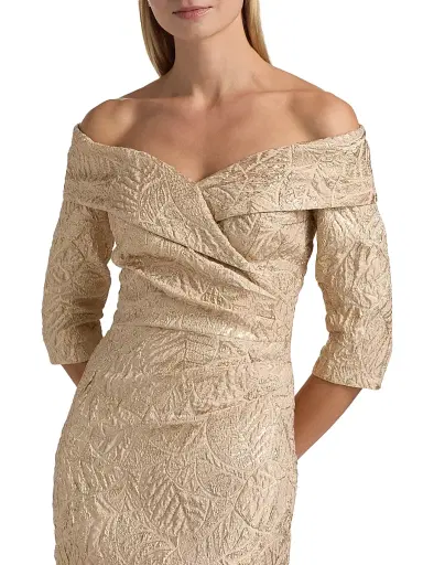 Teri Jon by Rickie Freeman Women's Metallic Brocade Mermaid Gown - Champagne - Size 2 | Thumbnail 6 Teri Jon by Rickie Freeman Women's Metallic Brocade Mermaid Gown - Champagne - Size 2 | Thumbnail 6