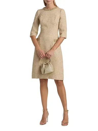 Teri Jon by Rickie Freeman Women's Embellished Metallic Bouclé Knee-Length Dress | Thumbnail 3 Teri Jon by Rickie Freeman Women's Embellished Metallic Bouclé Knee-Length Dress | Thumbnail 3