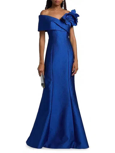 Teri Jon by Rickie Freeman Women's Flower Off-Shoulder Jacquard Gown | Thumbnail 3 Teri Jon by Rickie Freeman Women's Flower Off-Shoulder Jacquard Gown | Thumbnail 3