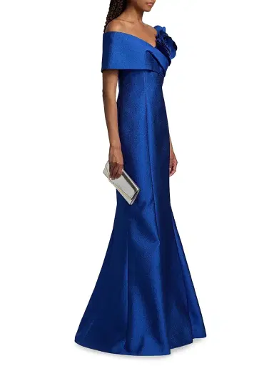 Teri Jon by Rickie Freeman Women's Flower Off-Shoulder Jacquard Gown | Thumbnail 4 Teri Jon by Rickie Freeman Women's Flower Off-Shoulder Jacquard Gown | Thumbnail 4