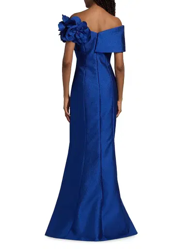 Teri Jon by Rickie Freeman Women's Flower Off-Shoulder Jacquard Gown | Thumbnail 5 Teri Jon by Rickie Freeman Women's Flower Off-Shoulder Jacquard Gown | Thumbnail 5