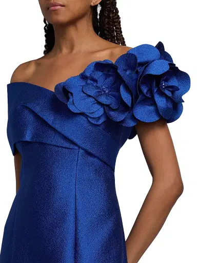 Teri Jon by Rickie Freeman Women's Flower Off-Shoulder Jacquard Gown | Thumbnail 6 Teri Jon by Rickie Freeman Women's Flower Off-Shoulder Jacquard Gown | Thumbnail 6