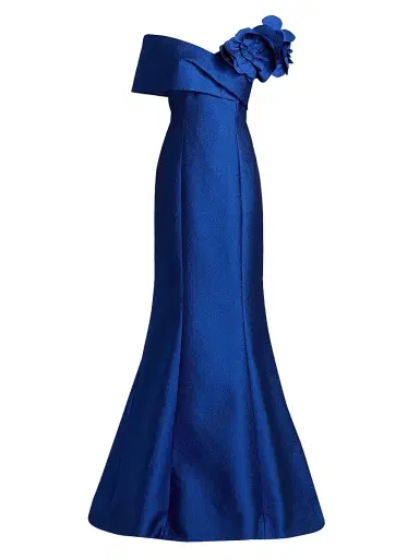 Teri Jon by Rickie Freeman Women's Flower Off-Shoulder Jacquard Gown | Thumbnail 1 Teri Jon by Rickie Freeman Women's Flower Off-Shoulder Jacquard Gown | Thumbnail 1