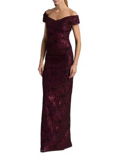 Teri Jon by Rickie Freeman Women's Floral Jacquard Column Gown - Black Merlot | Thumbnail 4 Teri Jon by Rickie Freeman Women's Floral Jacquard Column Gown - Black Merlot | Thumbnail 4