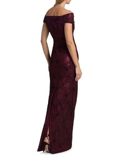 Teri Jon by Rickie Freeman Women's Floral Jacquard Column Gown - Black Merlot | Thumbnail 5 Teri Jon by Rickie Freeman Women's Floral Jacquard Column Gown - Black Merlot | Thumbnail 5
