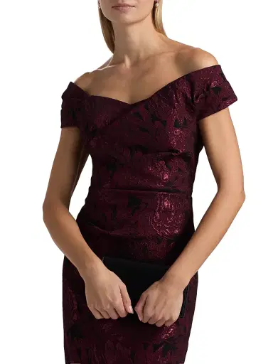 Teri Jon by Rickie Freeman Women's Floral Jacquard Column Gown - Black Merlot | Thumbnail 6 Teri Jon by Rickie Freeman Women's Floral Jacquard Column Gown - Black Merlot | Thumbnail 6