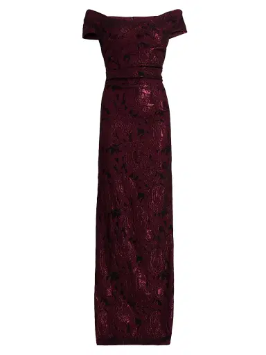 Teri Jon by Rickie Freeman Women's Floral Jacquard Column Gown - Black Merlot | Thumbnail 1 Teri Jon by Rickie Freeman Women's Floral Jacquard Column Gown - Black Merlot | Thumbnail 1