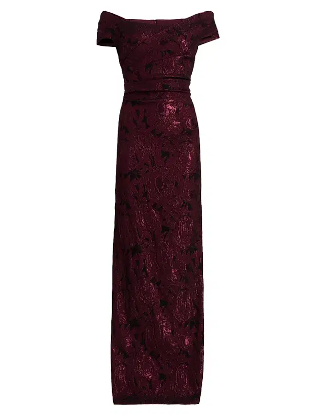 Teri Jon by Rickie Freeman Women's Floral Jacquard Column Gown - Black Merlot