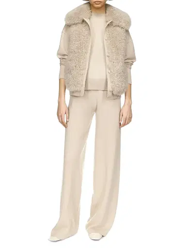 Yves Salomon Women's Shearling Button-Front Gilet - Ficelle - Size XL | Thumbnail 3