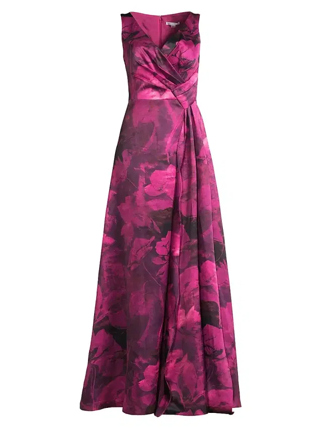 Kay Unger Women's Cecilia Floral Satin Gown - Vivid Berry Multi