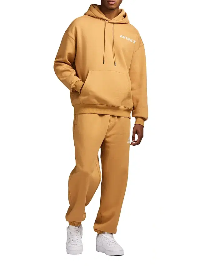 AVIREX Men's Core Stacked Logo Hoodie - Wheat