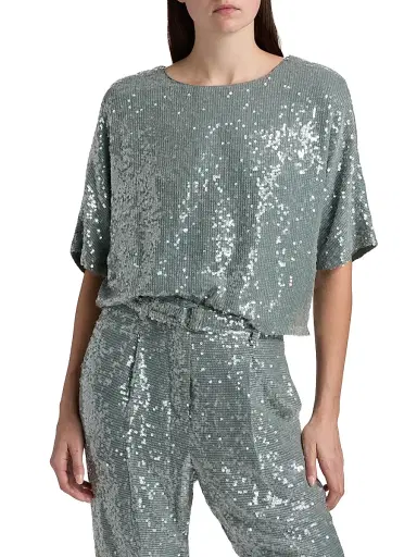 LAPOINTE Women's Re-Edition Sequin Relaxed-Fit T-Shirt - Steel Blue | Thumbnail 3