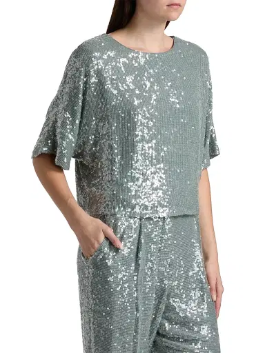 LAPOINTE Women's Re-Edition Sequin Relaxed-Fit T-Shirt - Steel Blue | Thumbnail 4