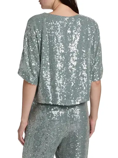 LAPOINTE Women's Re-Edition Sequin Relaxed-Fit T-Shirt - Steel Blue | Thumbnail 5