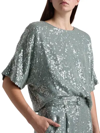 LAPOINTE Women's Re-Edition Sequin Relaxed-Fit T-Shirt - Steel Blue | Thumbnail 6
