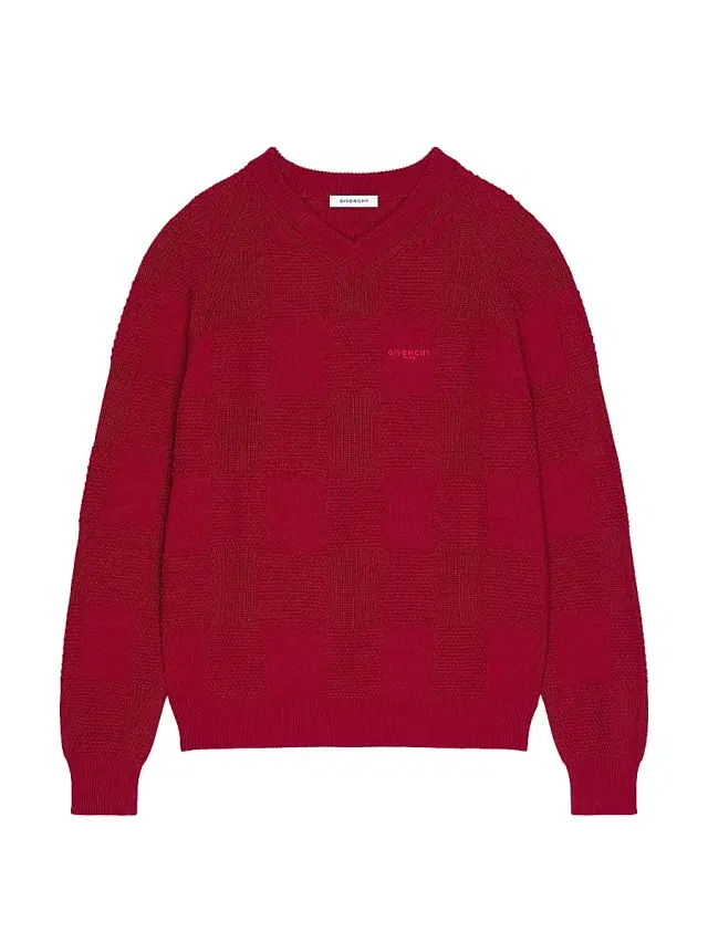 Men's Checked Sweater in Cotton Knit - Dark Red