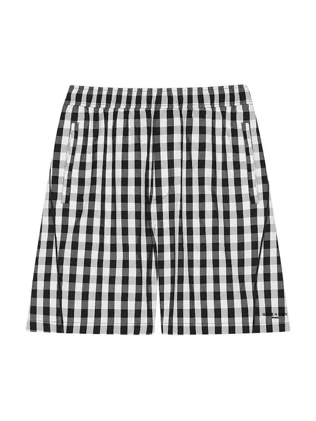 Men's Gingham Bermuda Shorts in Cotton - Black White Men's Gingham Bermuda Shorts in Cotton - Black White